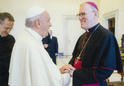 Pope Francis with Bishop Ken Howell on the occasion of the Australian Catholic Bishops’ visit to Rome in 2019.