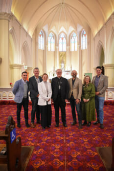L to R: Cr James O'Shea, Cr Trevor Manteufel, Cr Edwina Farquar, Bishop Ken Howell, Hon David Janetzki MP, Cr Melissa Taylor and Cr Tim McMahon.